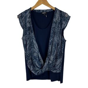 DKNY Navy Blue Layered‎ Look Wrap Blouse